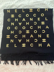 Chanel Navy and Gold Cashmere Wool Scarf/Shawl